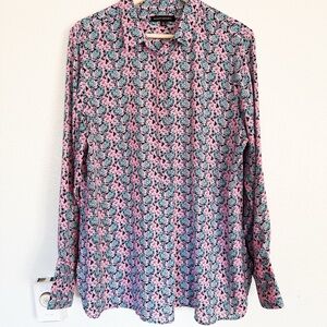Banana Republic Floral Popover Blouse Pink Blue Women’s XL